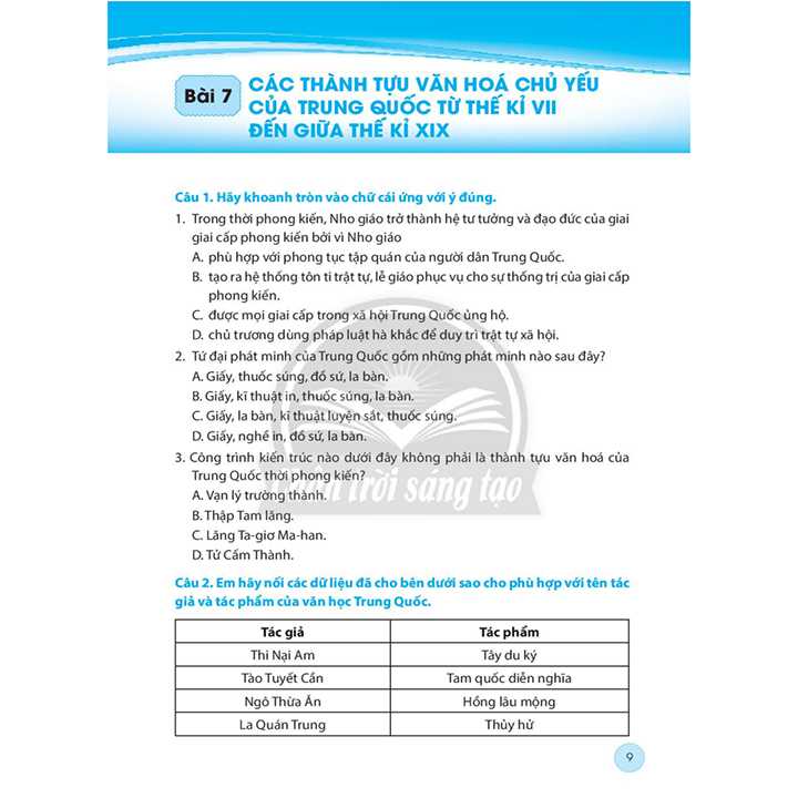 Bài Tập Lịch Sử 7 Phần Lịch Sử - Bộ Chân Trời - Ảnh 1