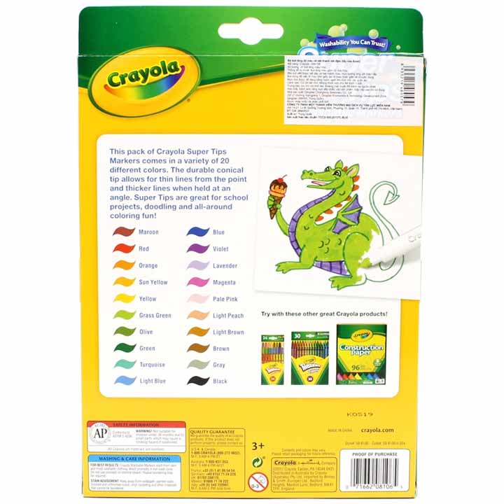 Hộp Bút Lông Màu Super Tips Washable Markers - 20 Màu - Crayola-588106 - Ảnh 5