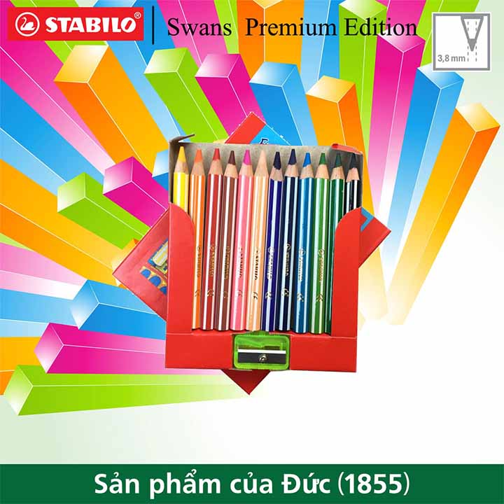 Hộp bút chì màu STABILO Swans Premium 3.8mm - 12 cây ngắn - CLP1863S