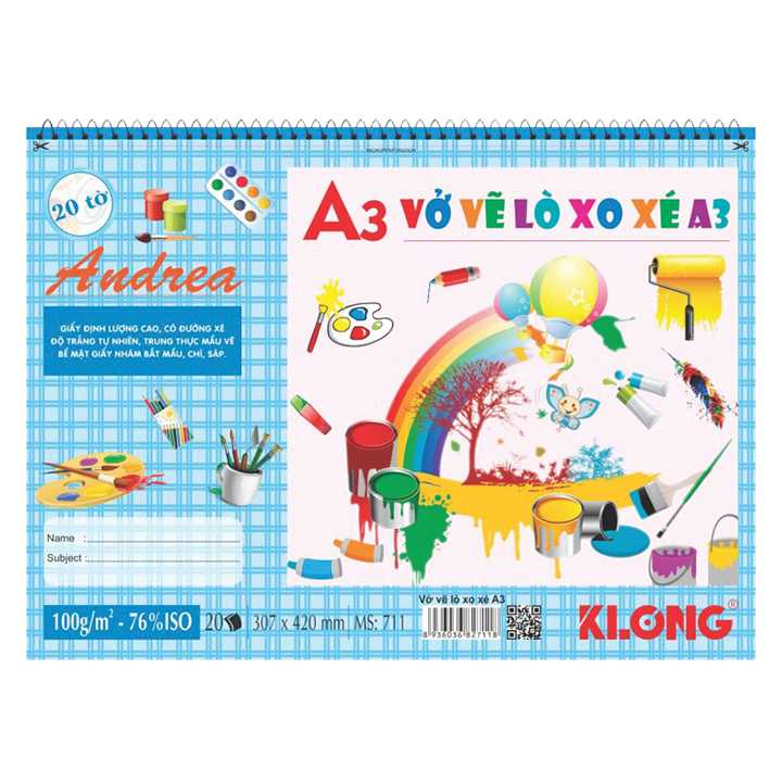 Vở Vẽ Lò Xo Xé A3 20 Tờ - Klong - MS711