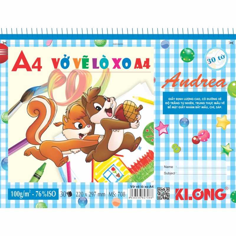 Vở Vẽ Lò Xo Xé A4 30 Tờ Klong - MS708