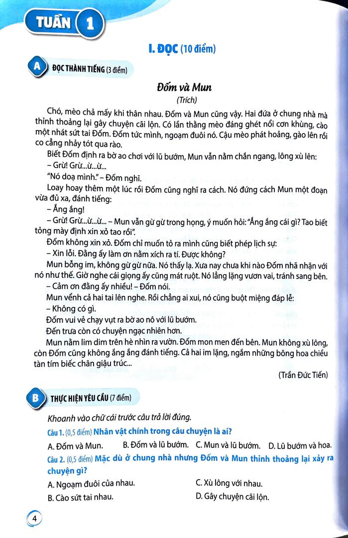 Phiếu tự đánh giá cuối tuần và kiểm tra định kì môn Tiếng Việt 4 (Kết nối tri thức ) - Ảnh 2
